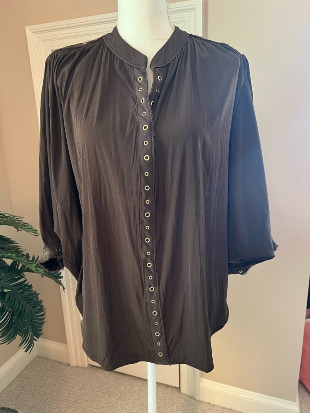 Chico's Brown with Gold Grommets Blouse Size 2